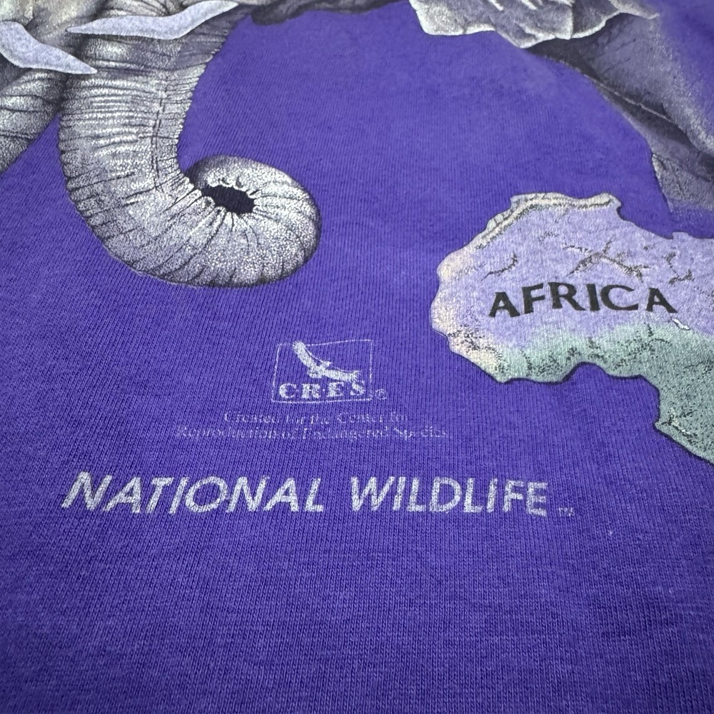 Vintage Nature Shirt Mens 2XL Hanes Purple Elephants Double Side Asia Africa 90s - Picture 2 of 7